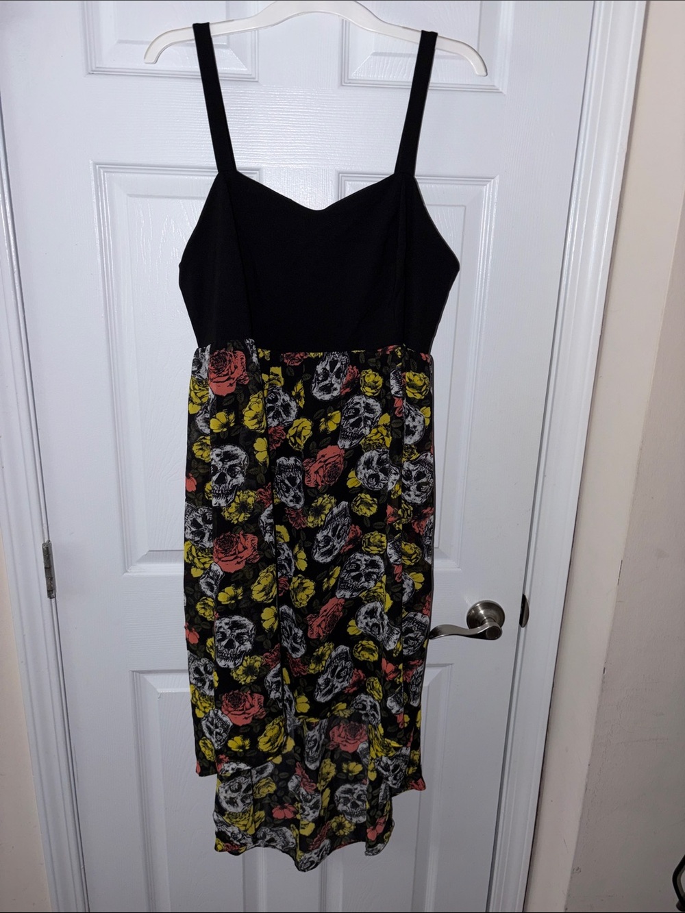 torrid Black Spaghetti Strap Dress with Pink & Yellow Floral Skull Print